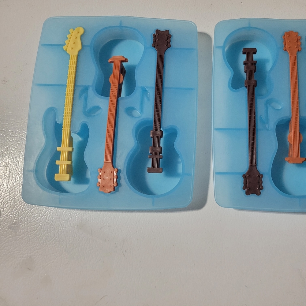 Guitar Shaped Music Party Silicone Jello Chocolate Mold Ice Cube Trays Set of 2